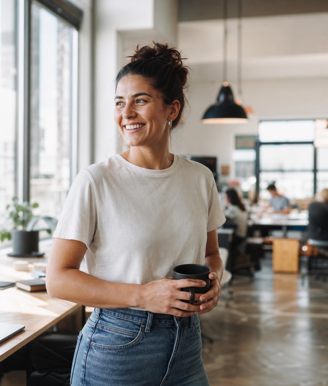 Confident young founder in a bright modern workspace